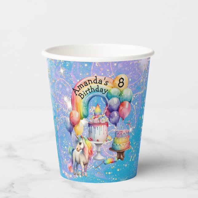 Vasos De Papel Ideas de cumpleaños de niños Fiestas de Unicornio  (Anverso)