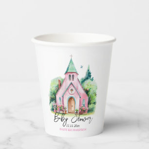 Vasos De Papel Iglesia rosa acuarela floral ducha de bebé
