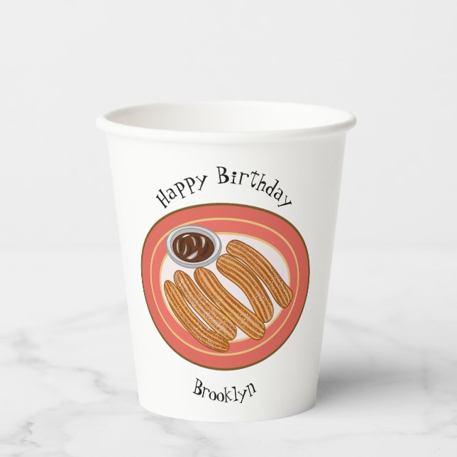 Vasos De Papel Ilustracion Churro personalizado (Anverso)