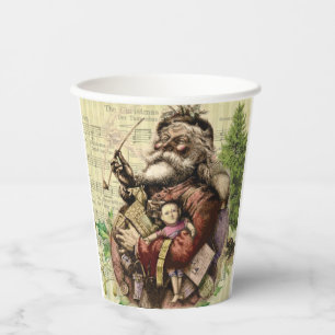 Vasos De Papel Ilustracion clásico Merry Santa Claus Tree