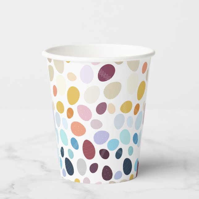 Vasos De Papel Ilustracion con huevos de colores degradados. (Anverso)