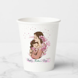 Vasos De Papel Ilustración de amor entre madre e hija: Taza de pa