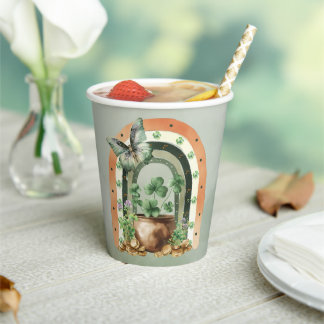 Vasos De Papel Ilustración de arcoíris acuarela verde bohemio