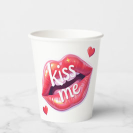 Vasos De Papel Ilustración de Arte de Labios Rojos Brillantes Bés