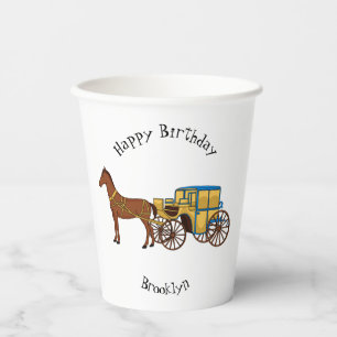 Vasos De Papel Ilustracion de caballos y carruajes reales