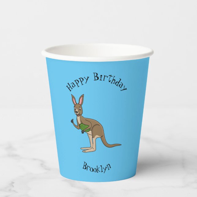 Vasos De Papel Ilustracion de canguro australiano bastante feliz (Anverso)