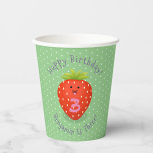 Vasos De Papel Ilustración de dibujos animados de fresa kawaii li