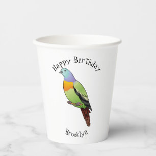 Vasos De Papel Ilustración de dibujos animados de paloma verde de