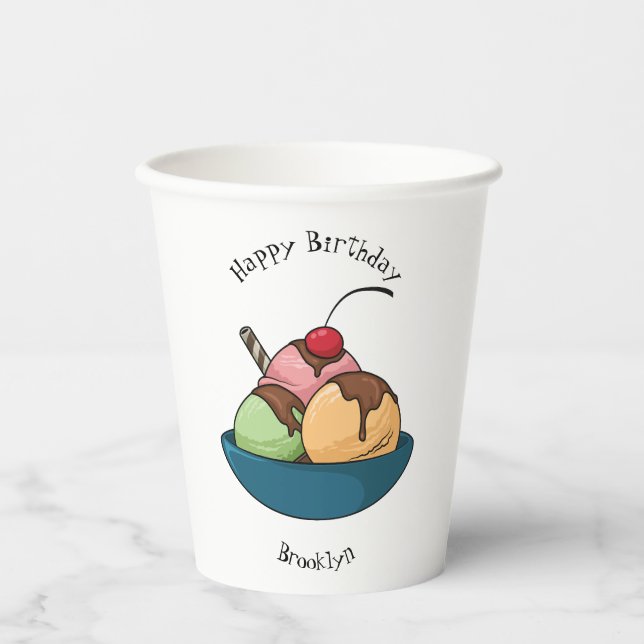 Vasos De Papel Ilustracion de helado personalizado (Anverso)