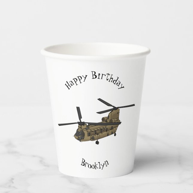 Vasos De Papel Ilustracion de helicópteros militares de Chinook (Anverso)