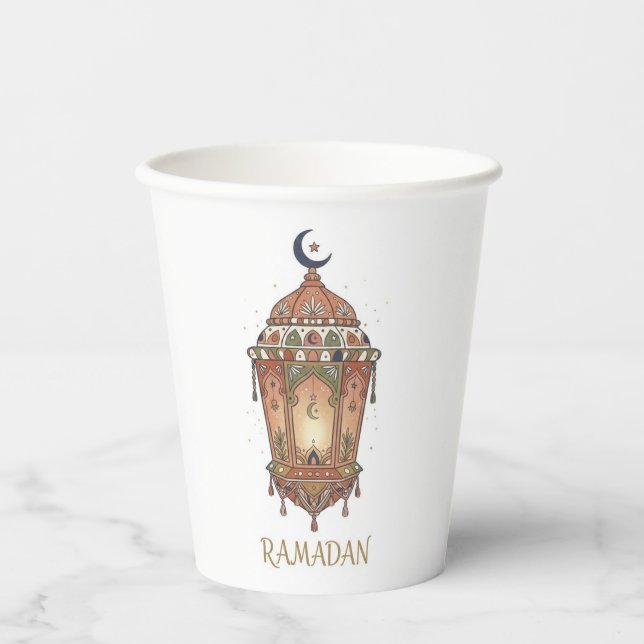 Vasos De Papel Ilustración de linterna de Ramadán oriental (Anverso)