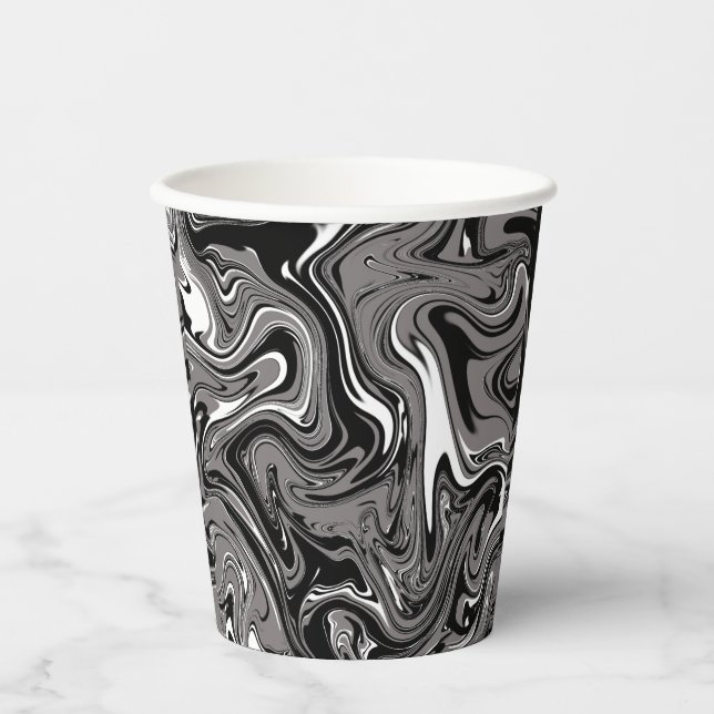 Vasos De Papel Ilustracion de mármol abstracto negro (Anverso)