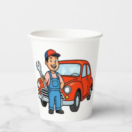 Vasos De Papel Ilustración de mecánico de dibujos animados lindo