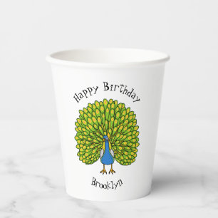 Vasos De Papel Ilustracion de pájaro pavo real