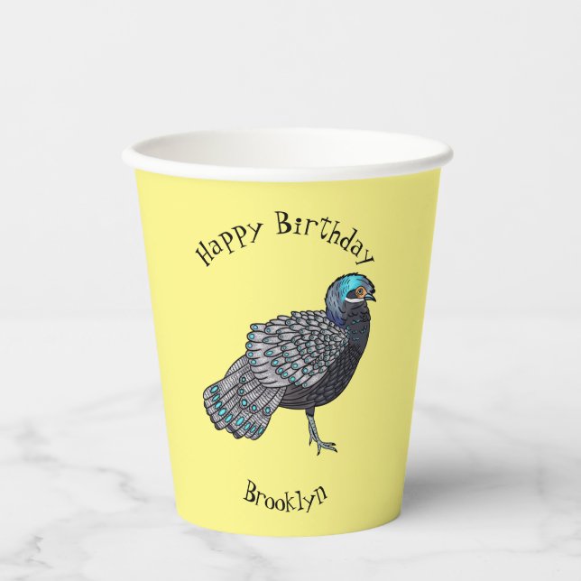 Vasos De Papel Ilustracion de personalizado de aves de pavo real  (Anverso)