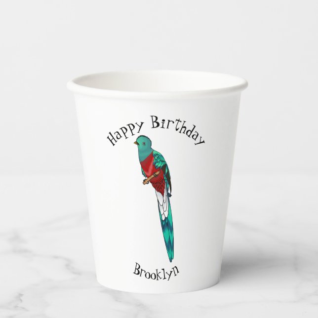 Vasos De Papel Ilustracion de personalizado de aves quetzales res (Anverso)