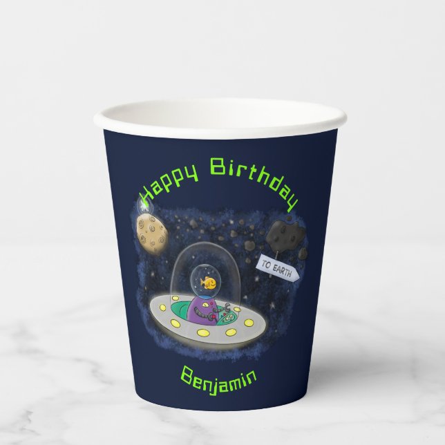 Vasos De Papel Ilustracion de personalizado de barco espacial UFO (Anverso)