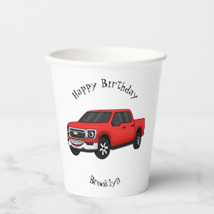 Vasos De Papel Ilustracion de personalizado de camioneta roja