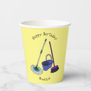 Vasos De Papel Ilustracion de personalizado de escobas y mopas