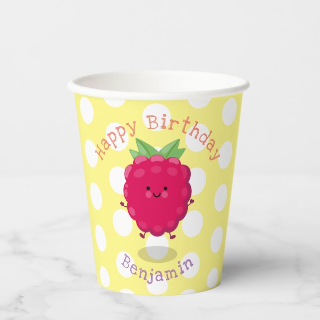 Vasos De Papel Ilustracion de personalizado de frambuesa alegre (Anverso)