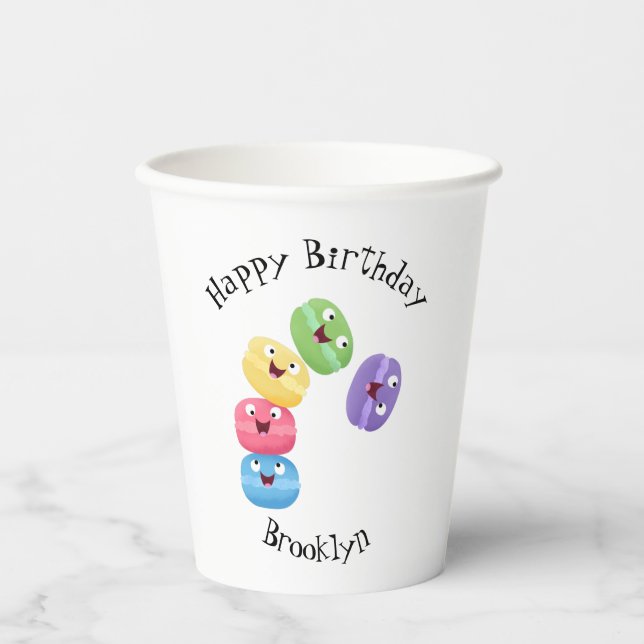 Vasos De Papel Ilustracion de personalizado de macarons graciosos (Anverso)