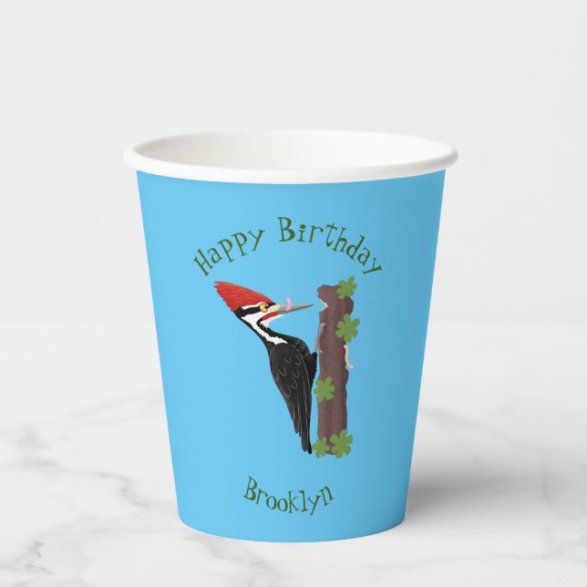 Vasos De Papel Ilustracion de personalizado de pájaros carpintero (Anverso)