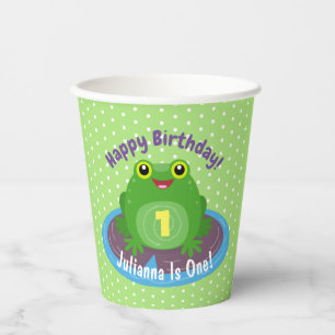 Vasos De Papel Ilustracion de personalizado de rana verde kawaii