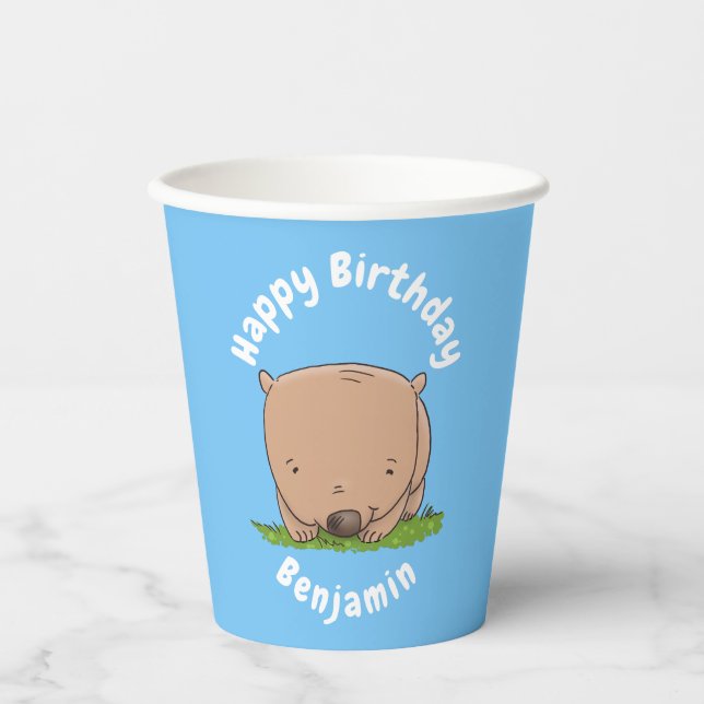 Vasos De Papel Ilustracion de personalizado de wombat para bebé l (Anverso)