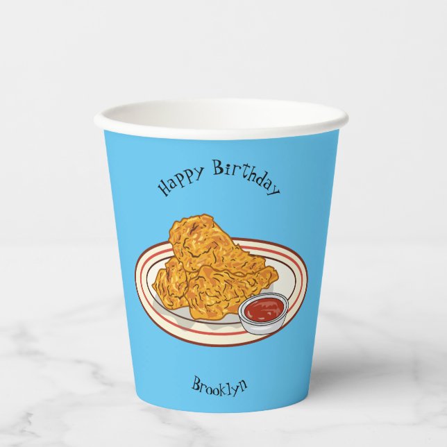 Vasos De Papel Ilustracion de pollo frito personalizado (Anverso)