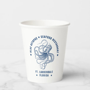 Vasos De Papel Ilustracion de pulpo azul Personalizado Texto