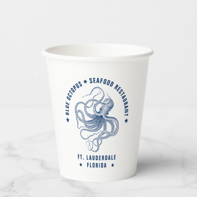 Vasos De Papel Ilustracion de pulpo azul Personalizado Texto (Anverso)