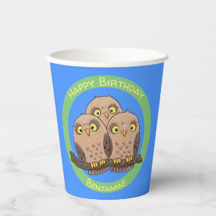 Vasos De Papel Ilustracion de trío de búho lindo
