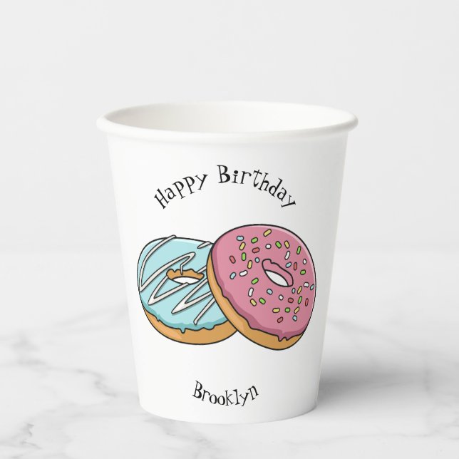 Vasos De Papel Ilustracion Donut personalizado (Anverso)