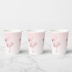 Vasos De Papel Ilustracion Flamingo Rosa