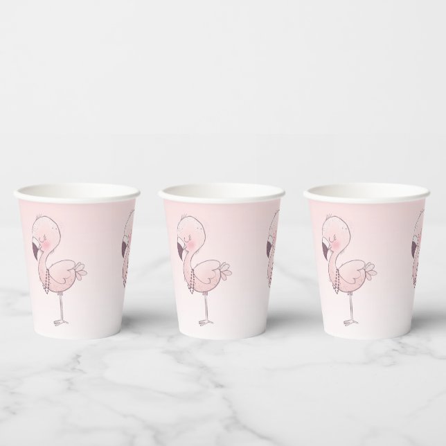 Vasos De Papel Ilustracion Flamingo Rosa (Multi)