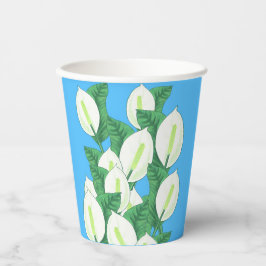 Vasos De Papel Ilustracion Lirio de Paz Blanca Azul pálido