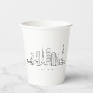 Vasos De Papel Ilustración minimalista del horizonte de Tokio