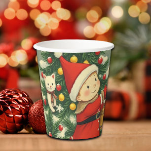 Vasos De Papel Ilustración Navideña Vintage