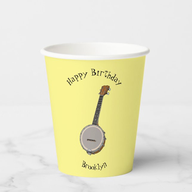 Vasos De Papel Ilustracion personalizado Banjo (Anverso)