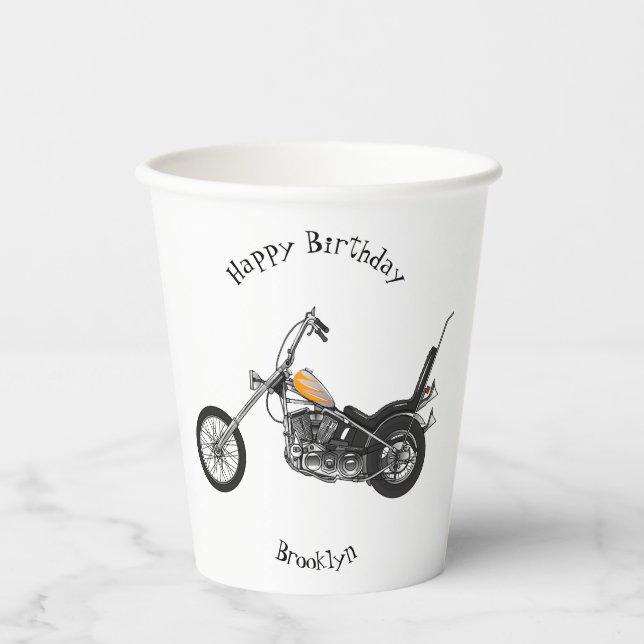 Vasos De Papel Ilustracion personalizado Chopper Motorcycle 1950 (Anverso)