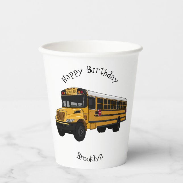 Vasos De Papel Ilustracion personalizado de autobús escolar (Anverso)