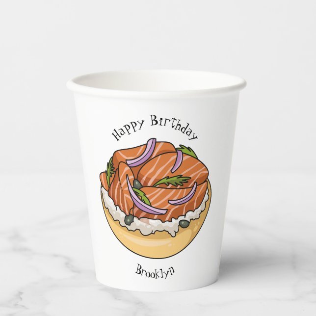 Vasos De Papel Ilustracion personalizado de bagel de Salmon (Anverso)
