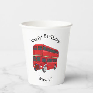 Vasos De Papel Ilustracion personalizado de bus de dos pisos