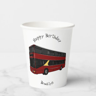 Vasos De Papel Ilustracion personalizado de bus de dos pisos