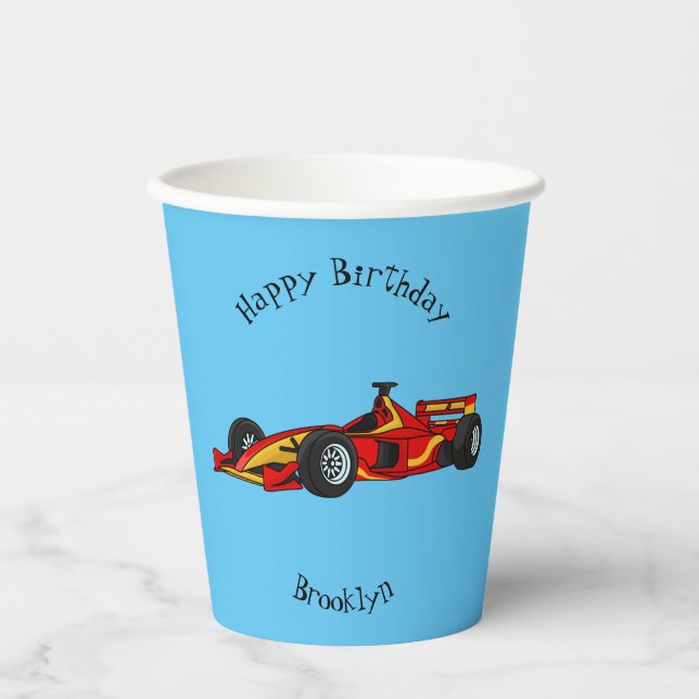 Vasos De Papel Ilustracion personalizado de coches de carreras de (Anverso)