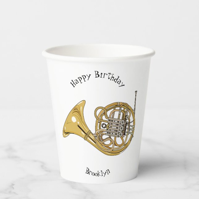 Vasos De Papel Ilustracion personalizado de cuerno francés (Anverso)