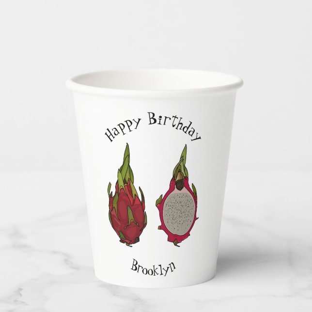 Vasos De Papel Ilustracion personalizado de fruta dragón (Anverso)