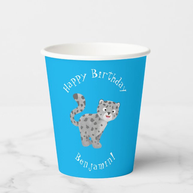 Vasos De Papel Ilustracion personalizado de leopardo de las nieve (Anverso)