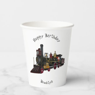 Vasos De Papel Ilustracion personalizado de locomotora de vapor