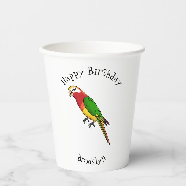 Vasos De Papel Ilustracion personalizado de loro feliz (Anverso)